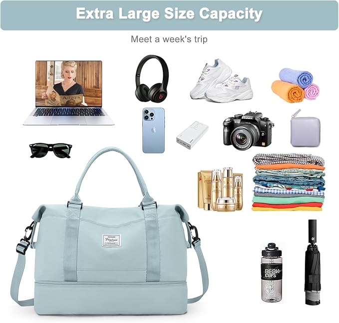 Travel Duffel Bag,Sports Tote Gym Bag,Shoulder Weekender Overnight Bag for Women