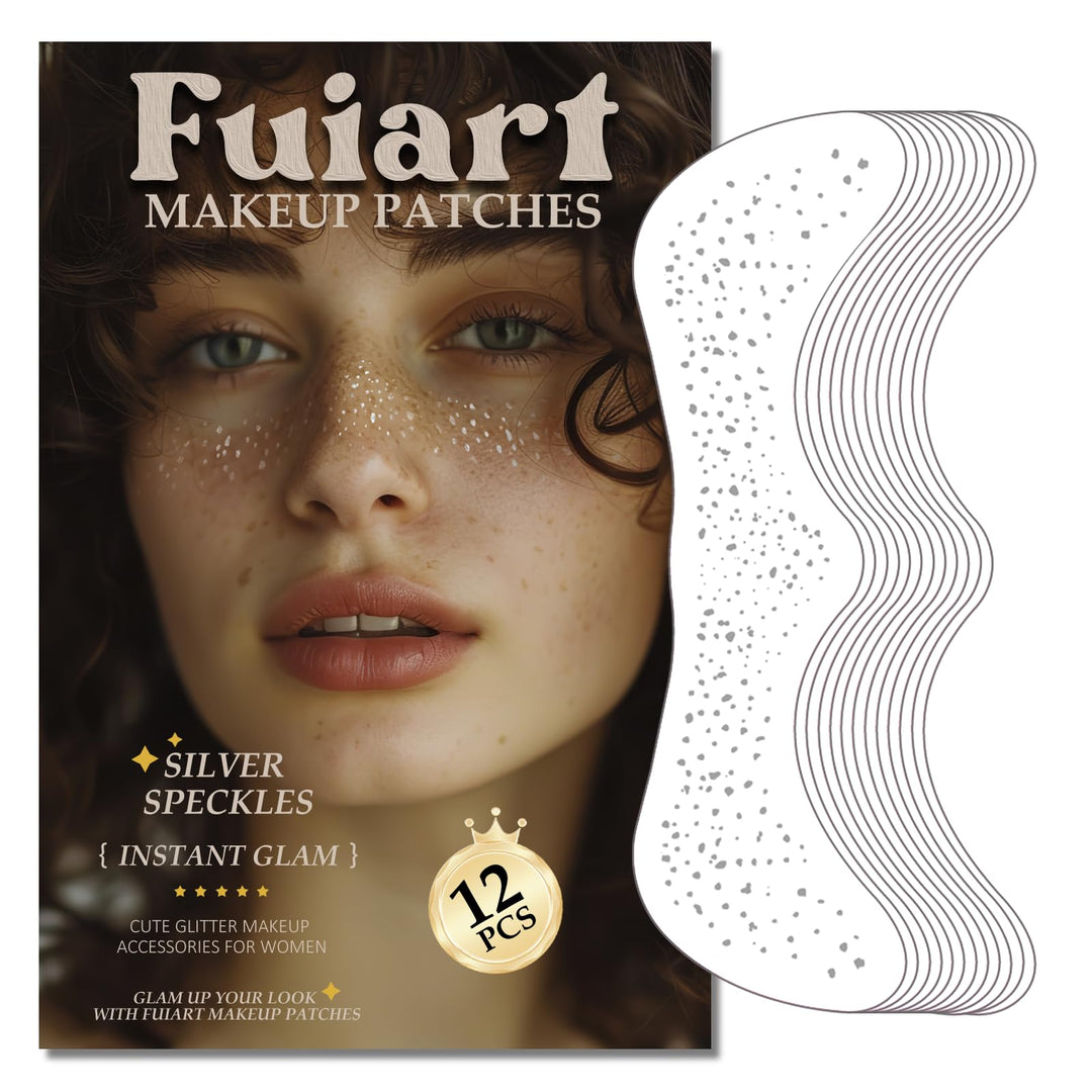 FUIART Makeup Patches - Silver Fake Freckles - 12 Count Face Makeup Patches - Beauty Face Makeup - Waterproof Faux Freckles - Faux Freckle Patches - Temporary Face Freckles For Women