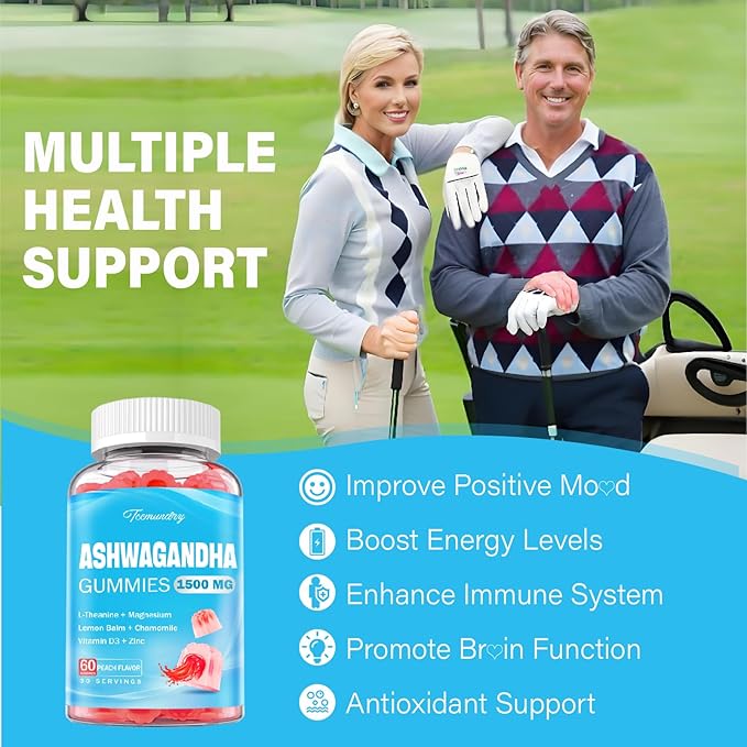 Ashwagandha Gummies 1500mg for Women & Men: Ashwagandha Supplement Gummy with Lemon Balm, Chamomile, Magnesium, Black Pepper for Ultra Absorption - Vegan, Non-GMO & Sugar Free, Strawberry Flavor