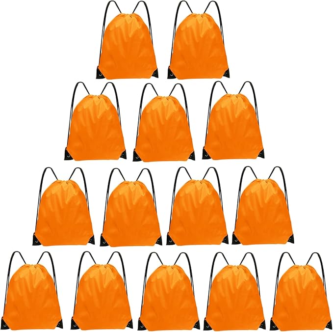 Drawstring Bags Bulk 14 Pcs Drawstring Backpack Bulk Cinch Bag Sackpack for Men Women Gym (Orange)