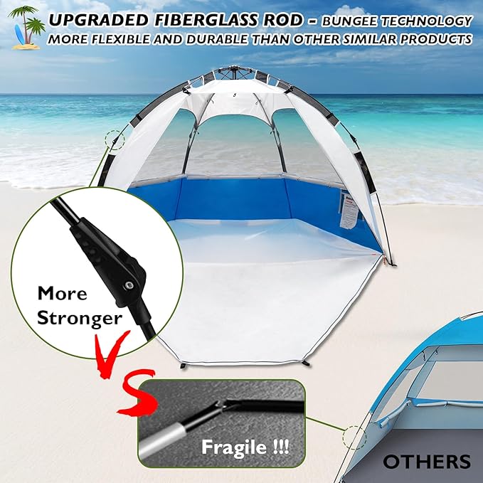Beach Tent Pop Up Shade, Instant Beach Tents Sun Shelter with UPF 50+ UV Protection, Lightweight & Easy Setup Tent 2-6 Person