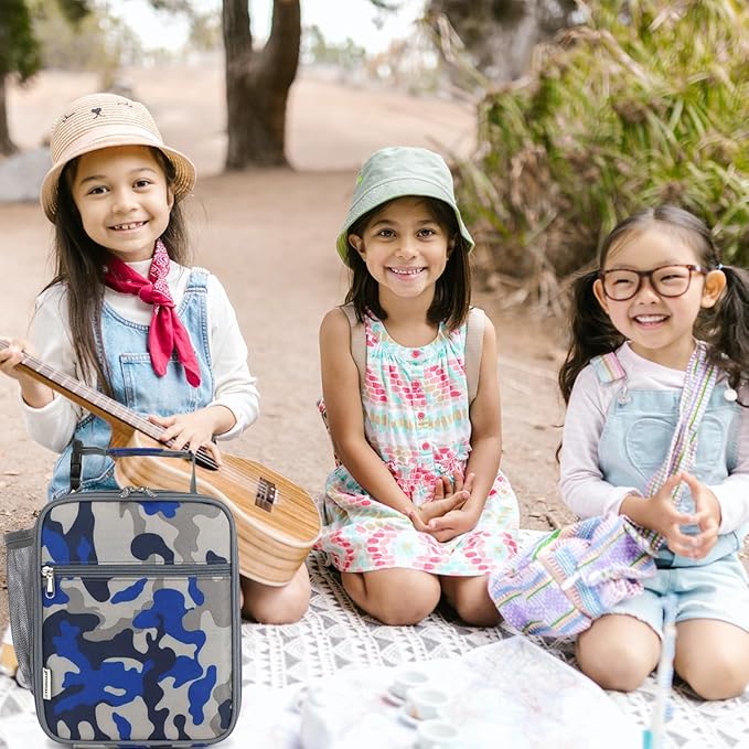 Lunch Box for Kids Boys Girls Men Women, Insulated Small Soft Cooler Lunch Bag Kit for School Work Picnic Travel - Reusable Portable lunchbox,Blue Camouflage