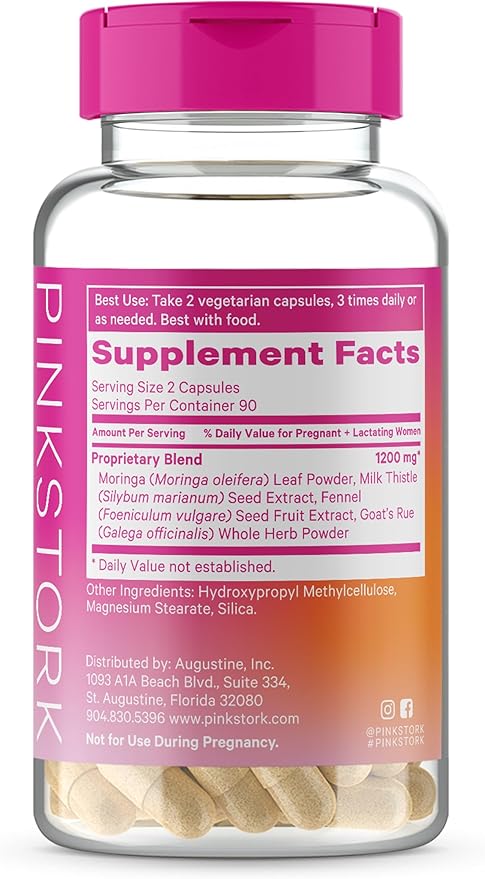 Pink Stork Pumping Moms Lactation Support for Breast Milk Supply with Goat's Rue and Moringa - 180 Capsules
