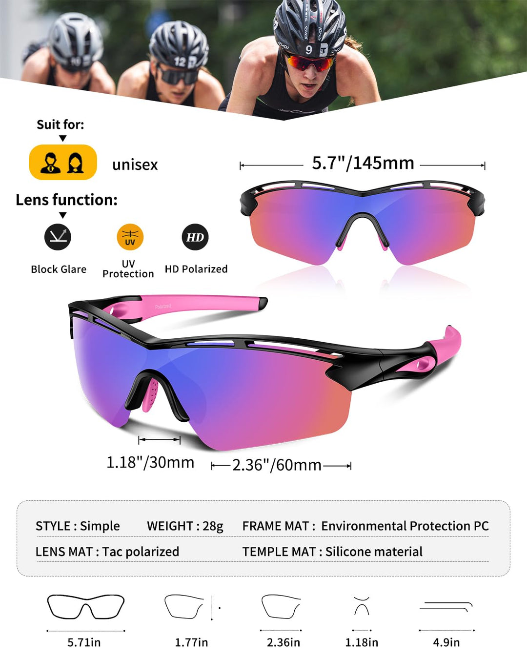 Polarized Sports Sunglasses for Men Women Youth Baseball Cycling Running Driving Fishing Tennis Golf Motor TAC UV400 TR90