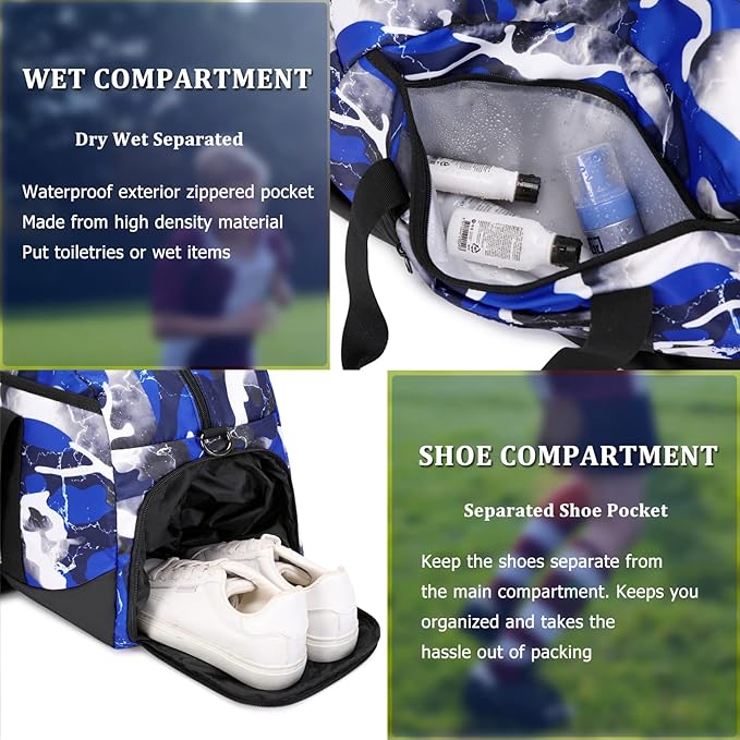 JIANYA Kids Overnight Duffle Bag Boys Sports Bag Gymnastics Bag with Shoe Compartment & Wet Pocket, Carry On Sleepover Bag Gym Bag for Kid Boys