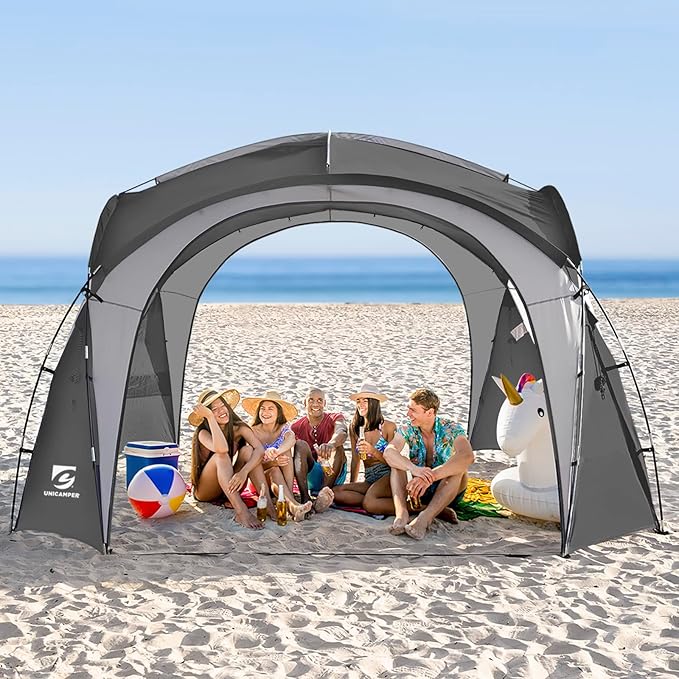 Beach Tent 12 X 12ft Large UPF50+ Pop Up Canopy with 2-Pcs Side Wall, Sun Shelter Rainproof, Waterproof for Camping Trips, Backyard Fun, Fishing, Parties, Or Picnics(Gary)
