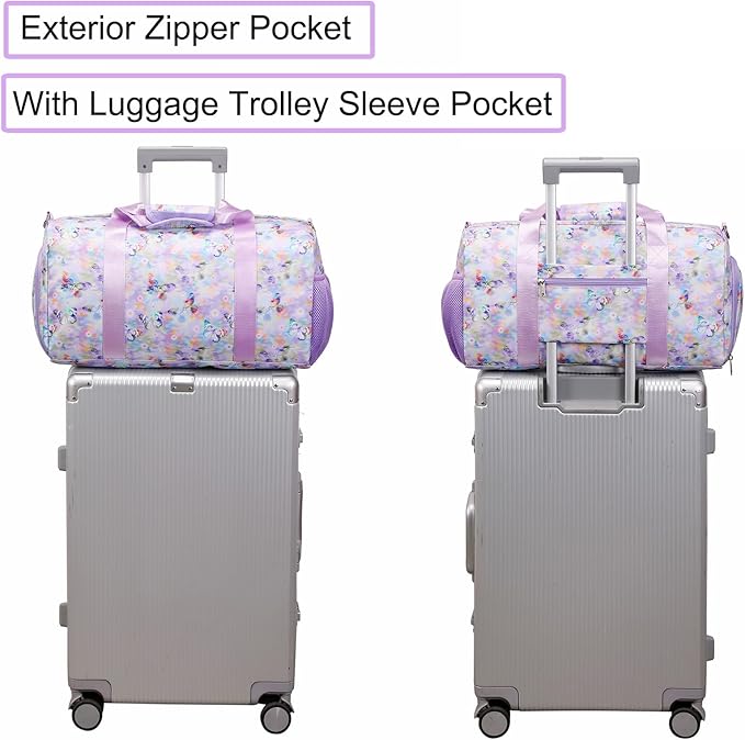 Butterfly Dance Duffel for Girls - Gymnastics, Overnight, Travel & Sleepover Bag with Shoe Compartments