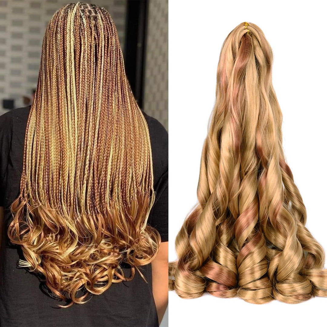 French Curly Braiding Hair For Box Braids P27/30 Braiding Hair 8 Packs 16 Inch 75G/Pack Crochet Braids Spanish Curly Synthetic S