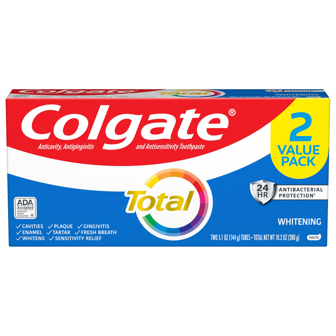 Colgate Total Whitening Toothpaste, Mint Toothpaste, 5.1 oz Tube, 2 Pack
