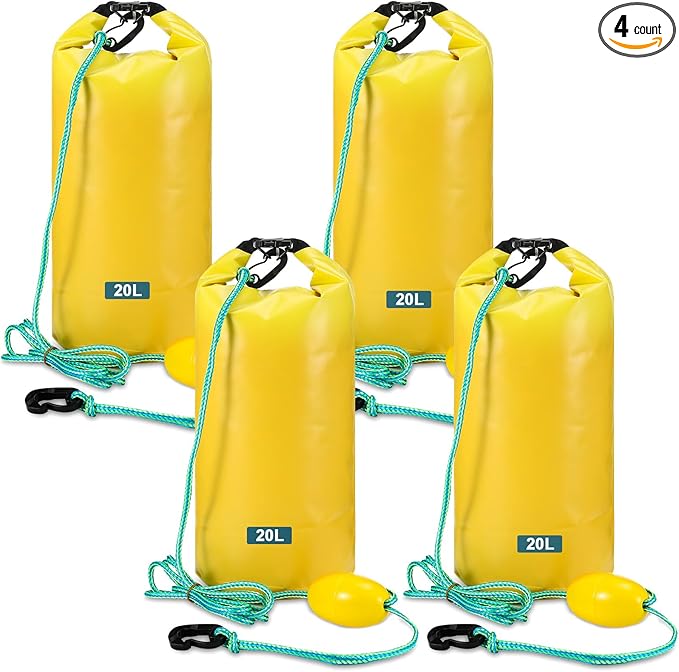 4 Pcs Sand Anchor 20 L 2 in 1 PWC Waterproof Dry Bag with Adjustable Buoy Kayak Anchor for Hiking, Camping, Water Sports, Small Boats, Power Watercrafts, Canoes, Seadoo and Swim Mat