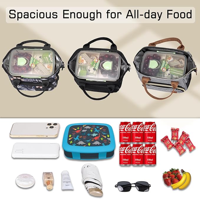 TuErCao Small Lunch Bag Lightweight Insulated Lunch Box for Women Work Portable Soft Cooler for Picnic Travel Road Trips, Loncheras para Mujer, Black