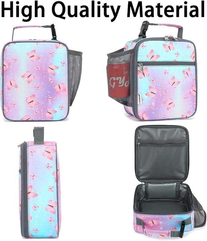 Lunch Box for Kids Boys Girls Men Women, Insulated Small Soft Cooler Lunch Bag Kit for School Work Picnic Travel - Reusable Portable lunchbox,Butterfly