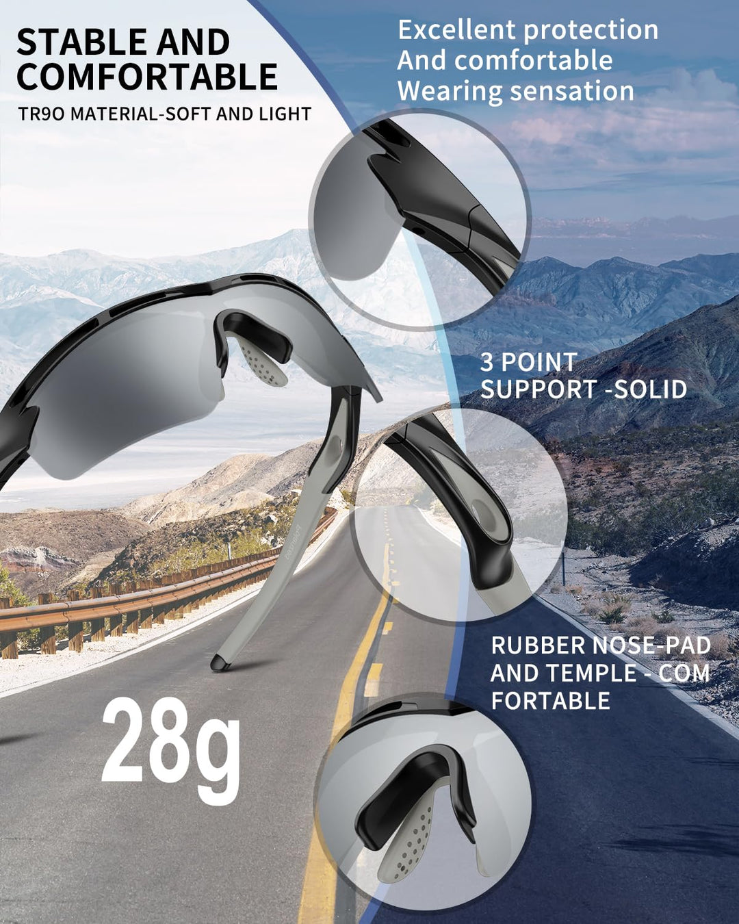 Polarized Sports Sunglasses for Men Women Youth Baseball Cycling Running Driving Fishing Tennis Golf Motor TAC UV400 TR90