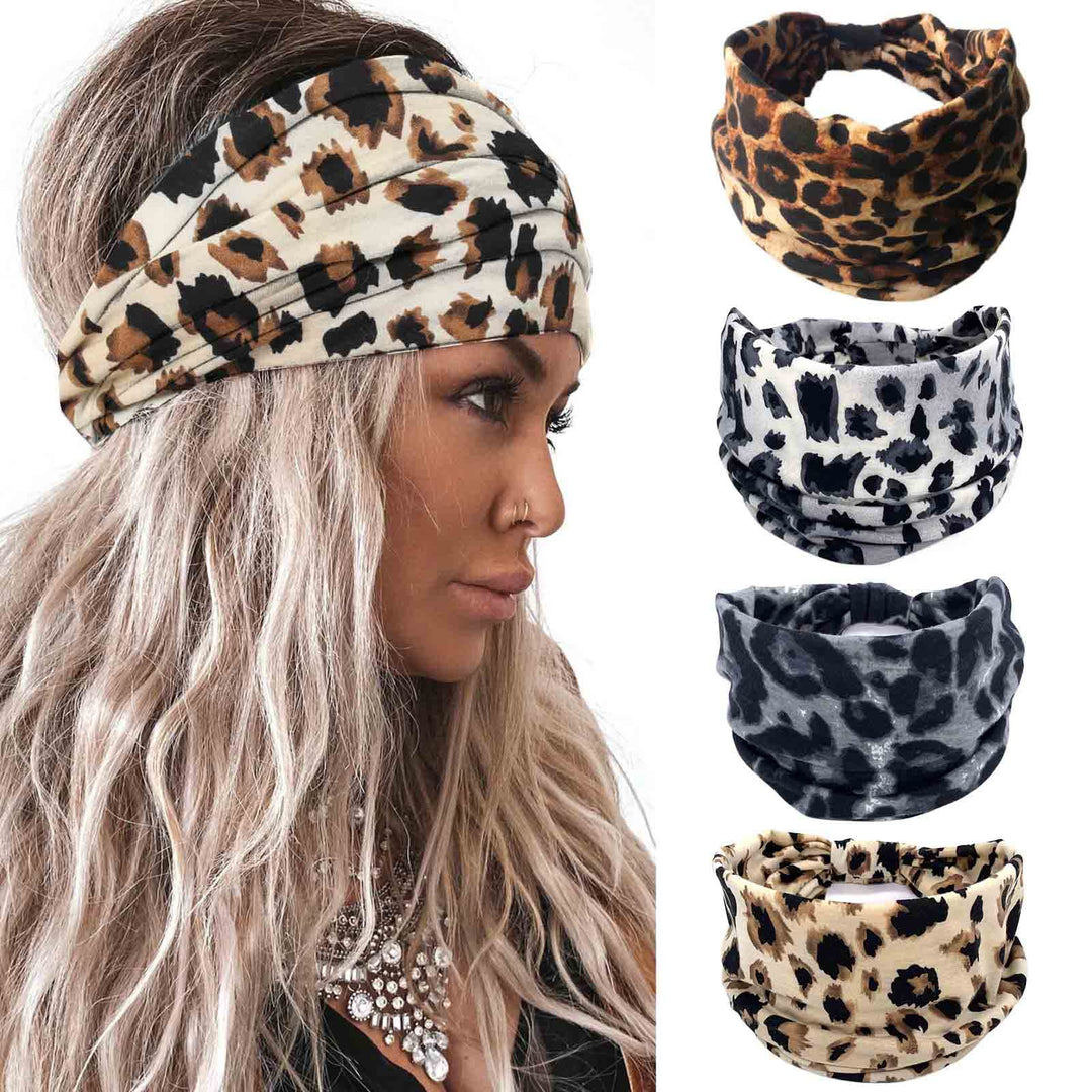 Acenail Wide Headbands Women Knotted Turban Headband Elastic Non Slip Hairbands Boho Head Wraps Workout Leopard Yoga Cotton Hair