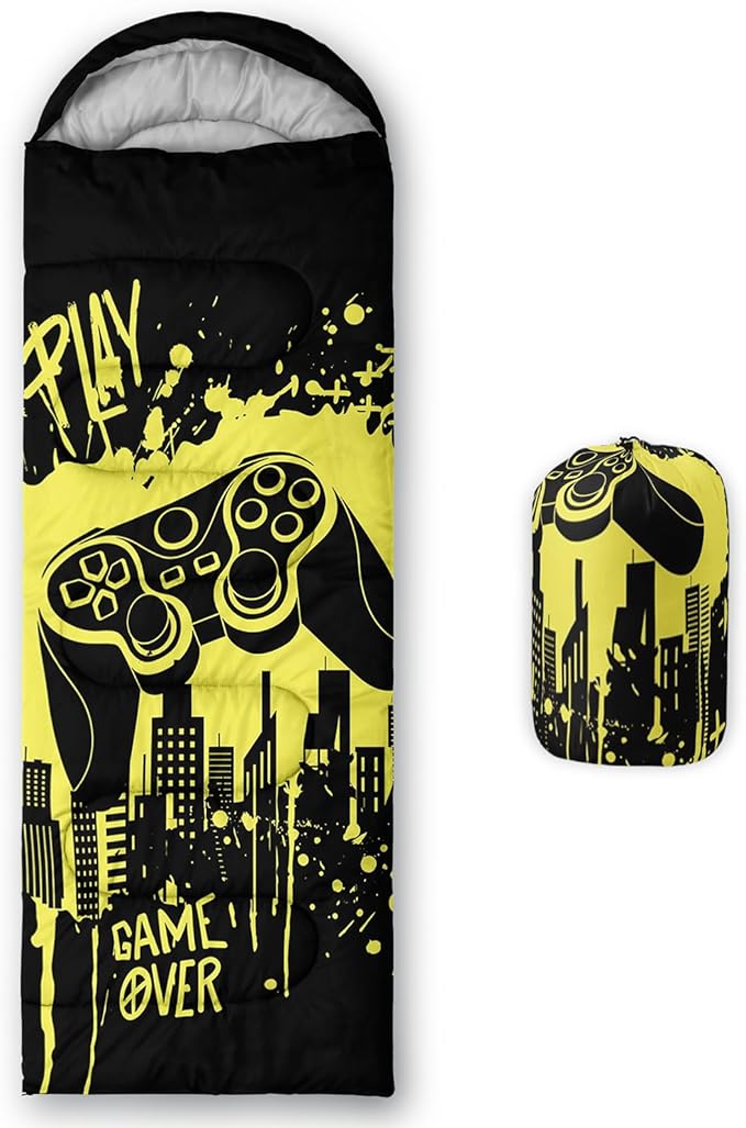 AILONEN Boys Sports Camping Sleeping Bags,Lightweight & Waterproof,3 Season Warm & Cool Weather,Black Player Basketball Sleeping Bags for Kids Adults,Travelling,Outdoors