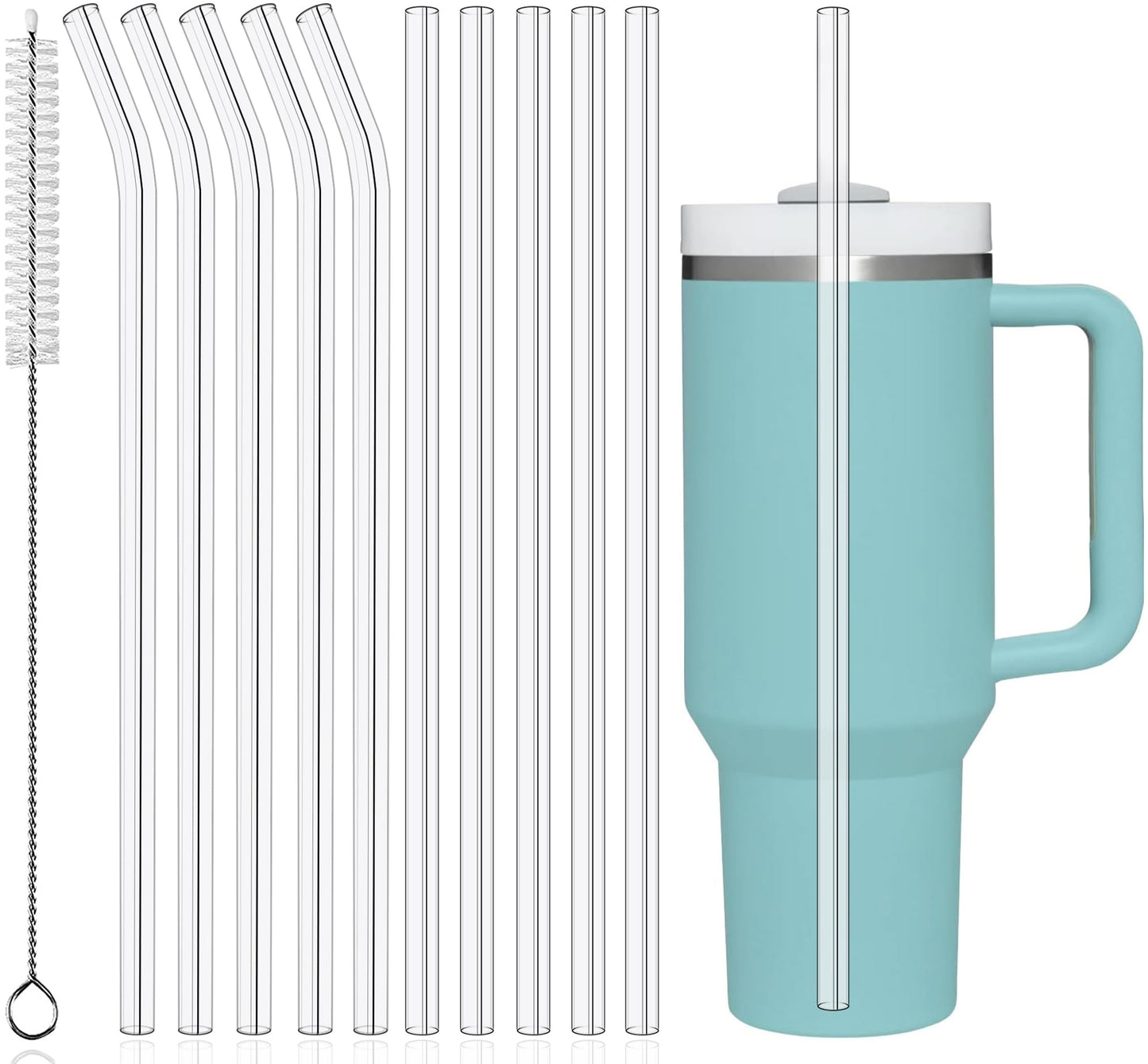 10-Pack 12" Replacement Drinking Straw for 30oz-40oz Stanley Cup, PROOCI Extra Long Reusable Straws with Cleaning Brush, Clear Plastic Straw for Cocktails, Juice, Tea | Food Grade Tritan | BPA-Free