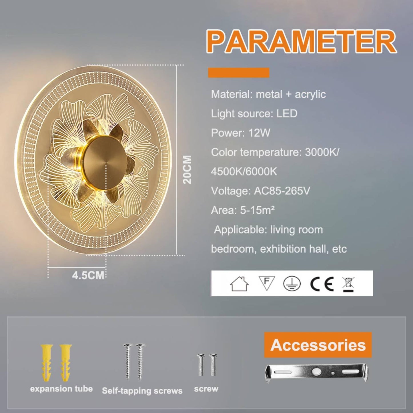 APAKA Modern LED Wall Lamp, 12W Wall Sconce Round, Acrylic Flower Pattern Wall Light, Decorative Lighting Fixtures for Bedroom Living Room Hallway Aisle Balcony Stairs, 3000K/4500K/6500K