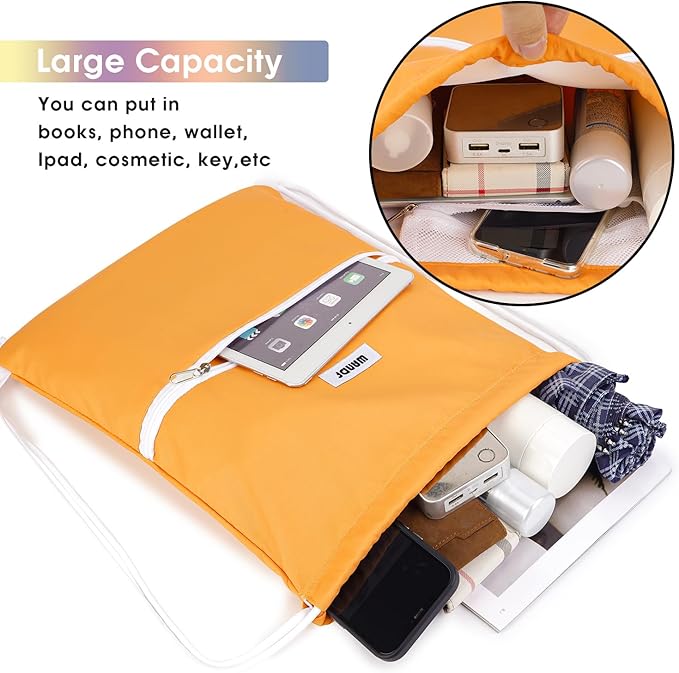 WANDF Drawstring Backpack String Bag Sackpack Cinch Water Resistant Nylon for Sport Yoga Gym Shopping (Orange)