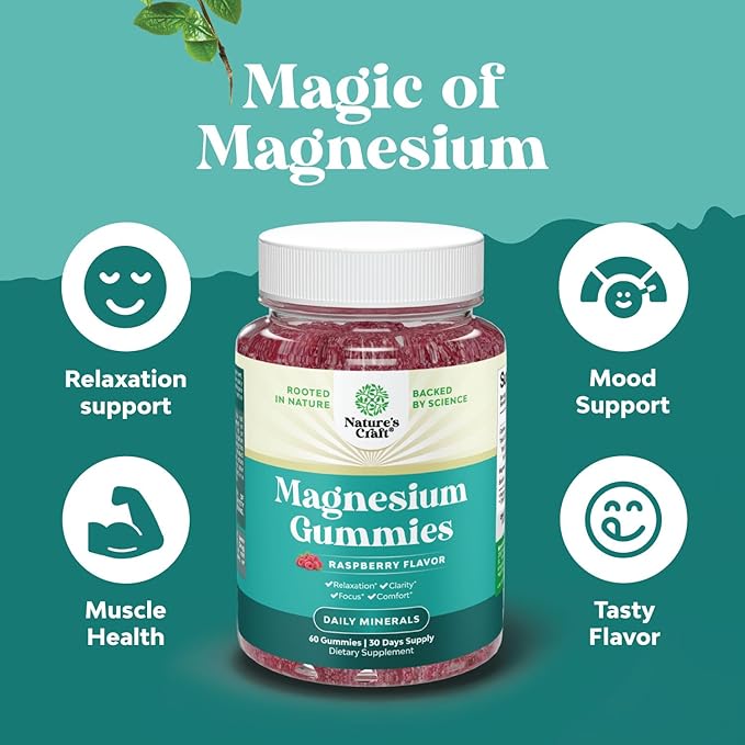 Extra Strength Calm Magnesium Gummies for Adults - Relaxing Magnesium Citrate Gummies with Elemental Mag - Sleep Aid Soft Chews Raspberry Flavored - Body & Mind Relaxation - 60 Count