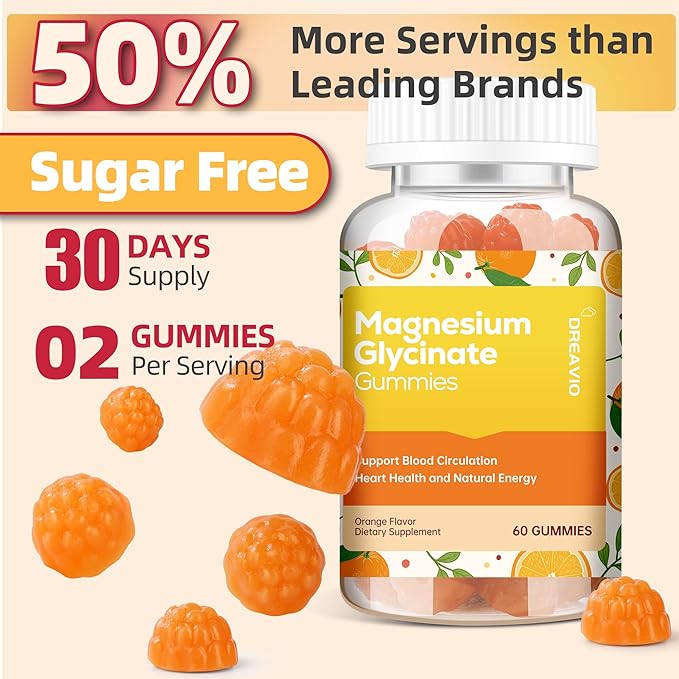60 Count Magnesium Glycinate Gummies 400mg w/Ashwagandha Supplement - Sugar Free Zinc Magnesium Glycinate Supplement Ashwagandha Gummies for Adults