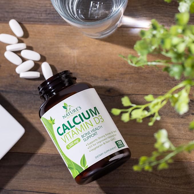 Calcium Supplement with Vitamin D - 1200 mg Calcium Carbonate with 1600 IU of D3 Vitamins - Supports Bone Strength, Teeth & Immune System - Natural & Easily Absorbable for Women & Men - 120 Tablets