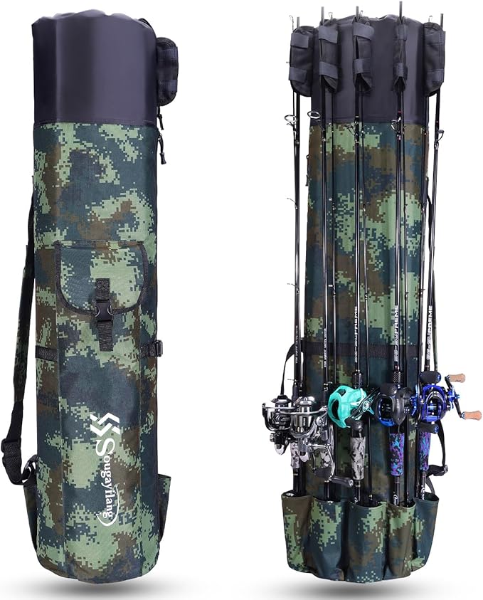 Sougayilang Folding Fishing Rod Case Organizer Pole Storage Bag Rod Reel Tackle Carrier Fishing Rod Bag Fishing Case