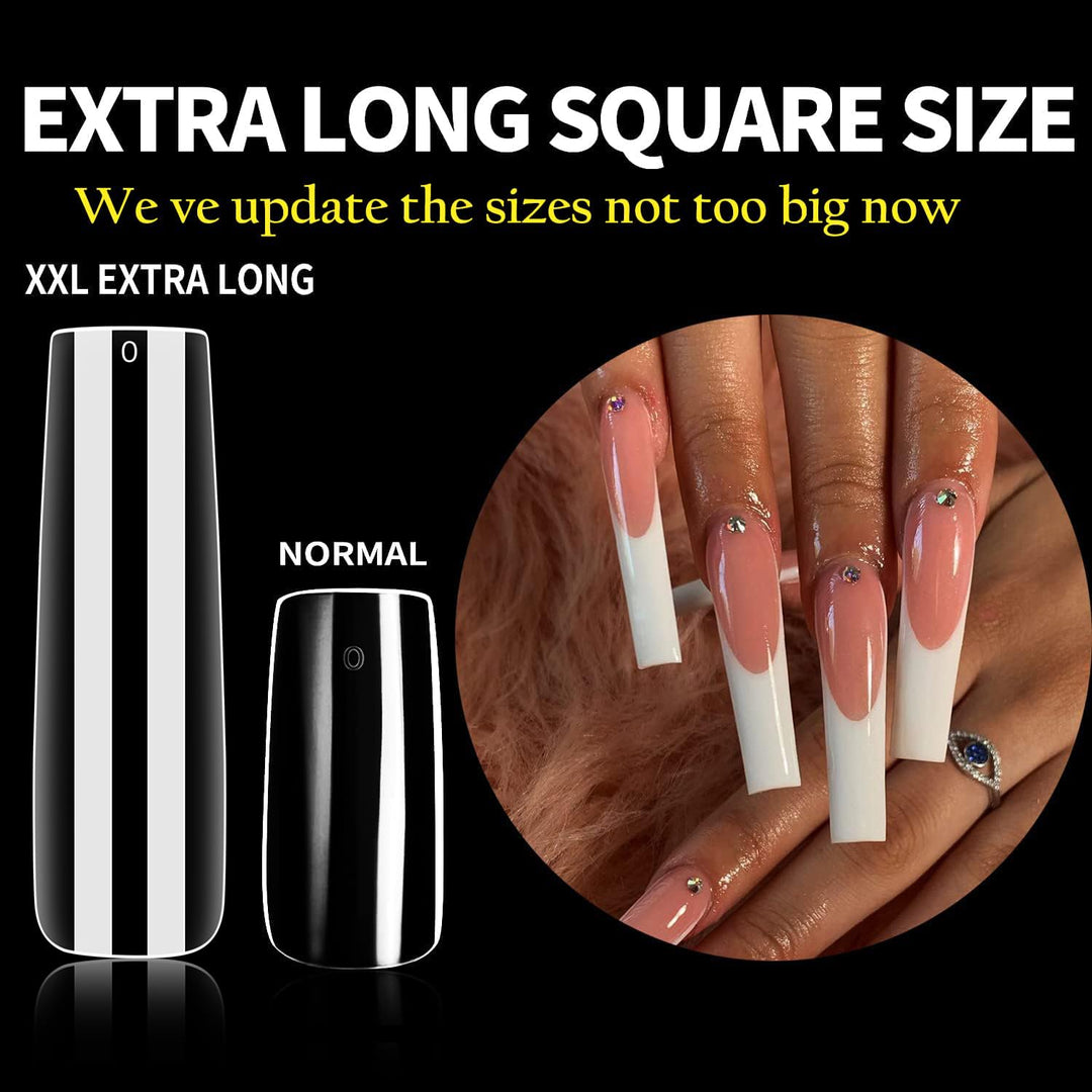 XXL Square Gel Nail Tips | 120 PCS Extra Long | No C Curve | DIY Home Use