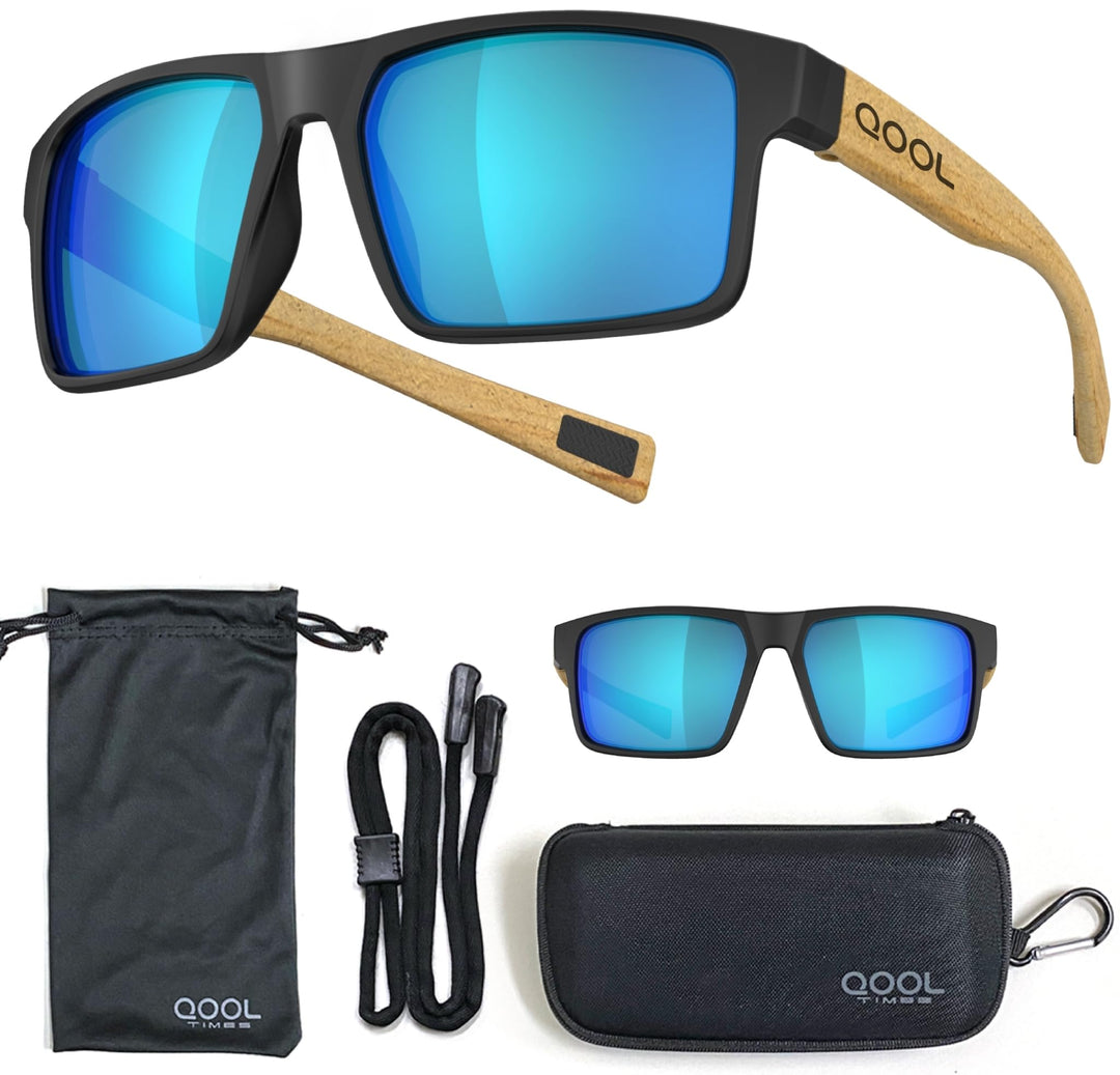 QOOL TIMES Living out your QoolTime F1A Square Polarized Blue Sunglasses Men Women Fishing Running Driving