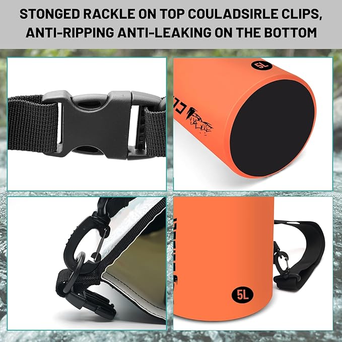 Waterproof Dry Bag,Roll Top Orange Small Waterproof Backpack 2L/5L/10L/20L/30L/40L Floating Lightweight Bags for Kayaking, Boating, Fishing, Swimming Camping with Waterproof Phone Case