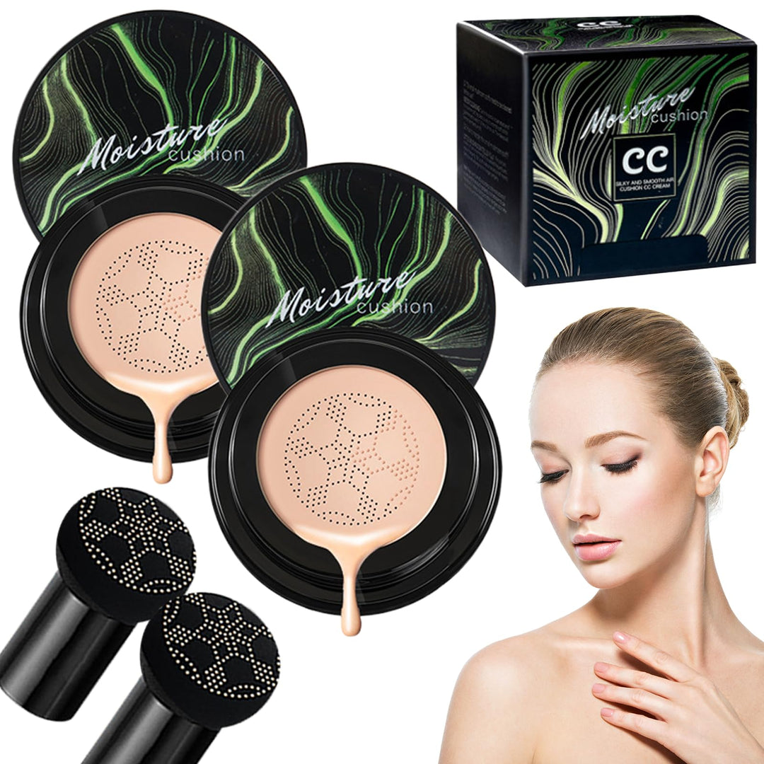 Honey And Pine Makeup, 2025 New Air Cushion CC Cream Mushroom Head Foundation, Moisturizing BB Cream Makeup Long Lasting Foundation Matte Concealer for Even Skin Tone (Natural/2pcs, One Size)