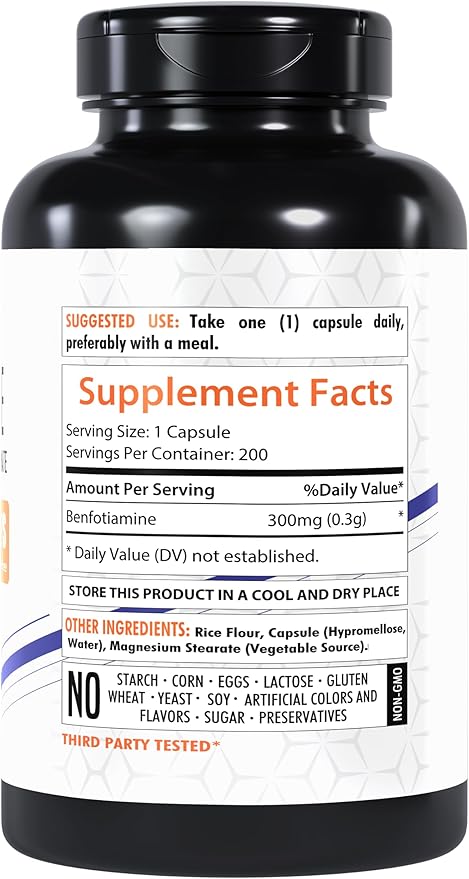 Benfotiamine 300mg | 200 Veg Capsules | Enhanced Absorption | Supports Overall Health | Increased Bioavailability