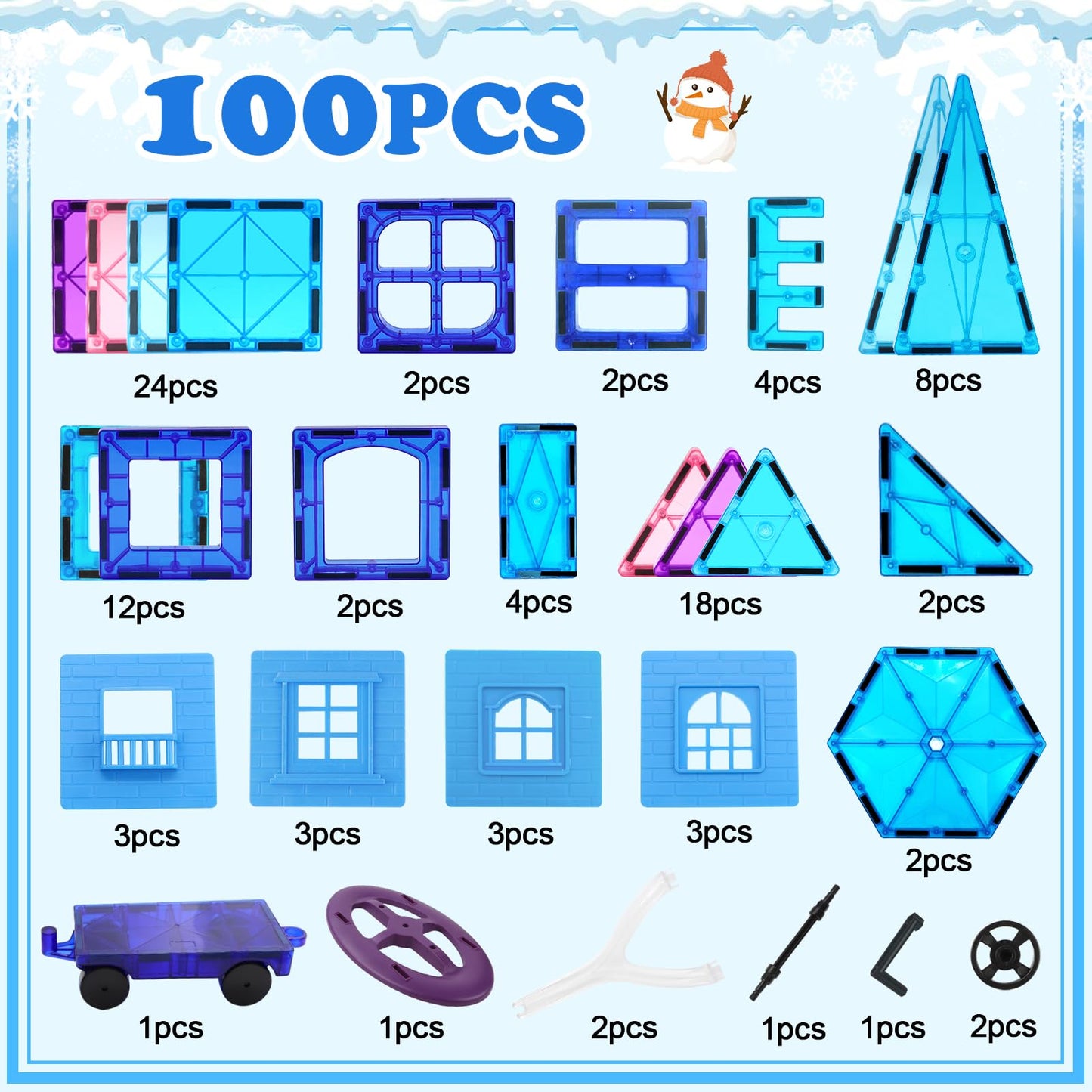 100PC Magnetic Tiles for Kids 3+ Year Old Boys Girls Magnetic Building Blocksd 3D Princess Castle Toy Age 3-4 STEM/Sensory/Montessori Toy Toddler Educational Birthday Gift for Preschool Creative Play
