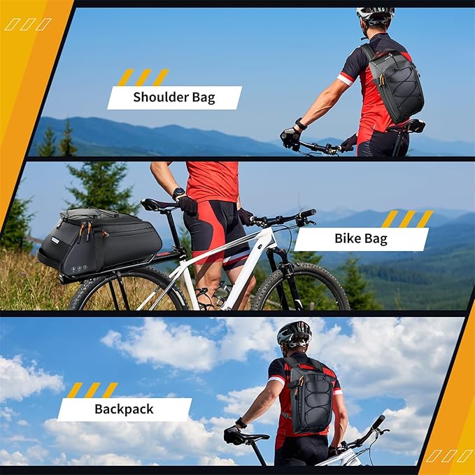 WOTOW Bike Rack Bag Waterproof - 10L Large Capacity Bike Trunk Bag, Reflective Bicycle Saddle Panniers, Cycling Bag Back Seat Storage Cargo Carrier Pouch with Shoulder Strap & Hook (10L)