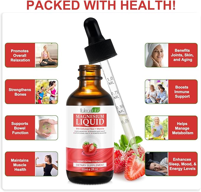 Magnesium Glycinate Liquid,Magnesium Glycinate Drops,High Absorption Magnesium Supplement with Cellulose Fiber, Bromelain,Vitamin B6,C,D Promotes Nerv,Relaxation,Sleep Support