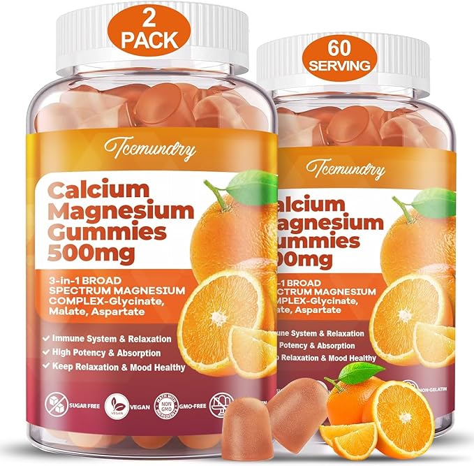 Calcium Magnesium Supplement Gummies for Adults: Calcium Citrate 600 mg with Vitamin D3 & K2 for Women Men - Supports B0ne Strength, Better Zzz, Muscles, Energy & Immune (120 Count)