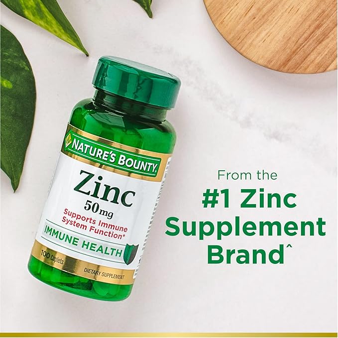 Nature's Bounty Zinc, Supports Immune System Function, Dietary Supplement, 50 mg, Caplets, 100 Ct (Pack of 2)