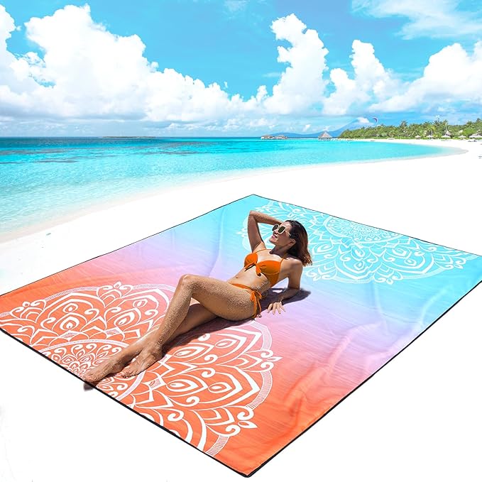 AISPARKY Beach Blanket Waterproof Sandproof, Oversized Large Beach Mat 79" X 83"/120"x108" for 1-8 Adults, Quick Drying&Compact&Lightweight, Picnic Mat Vacation Essentials for Beach Camping Travel