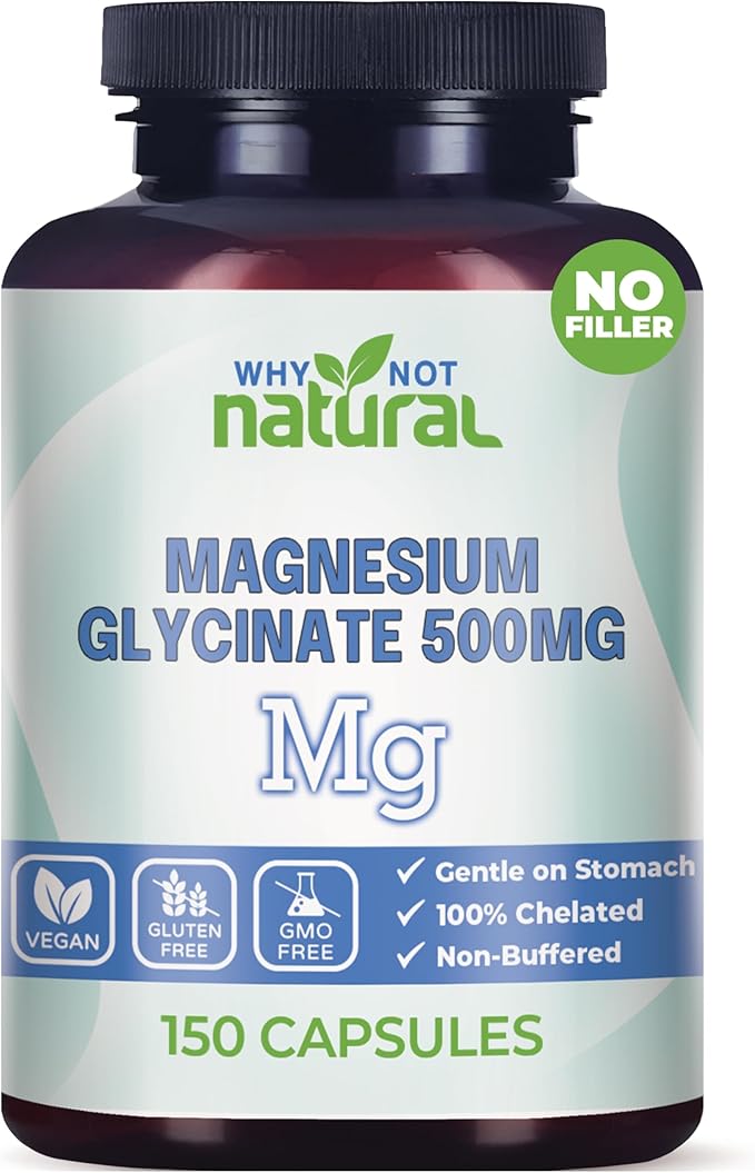 Why Not Natural Magnesium Glycinate 500 mg Capsules Supplement - Vegan, 100% Pure, No Filler - Supports Sleep and Relaxation