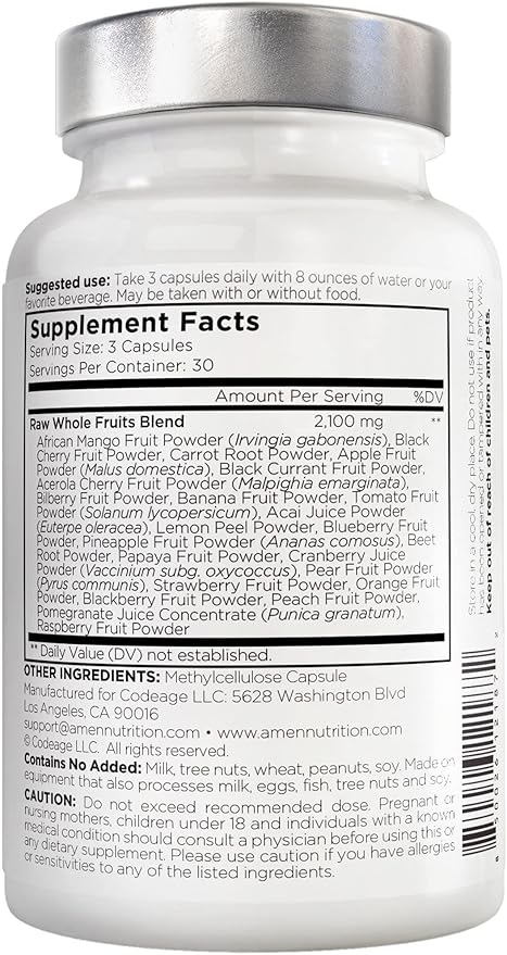 Amen Fruits, Daily Fruits Vitamins Supplements, Over 20 Whole Fruit Extracts - Raw Multivitamin, Berries, Antioxidant Polyphenols Superfood & Flavonoids - Non-GMO - 90 Capsules