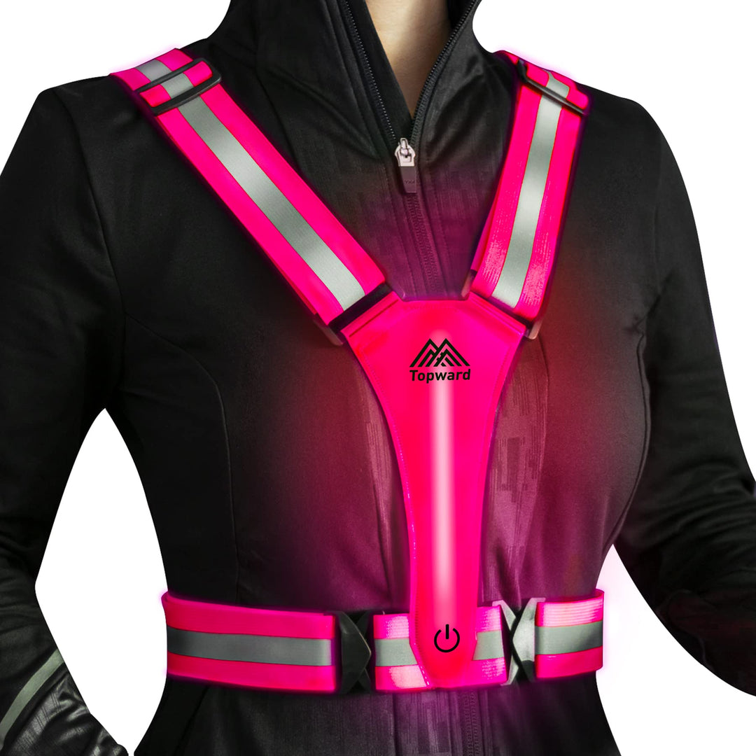 Topward LED Reflective Vest Safety Gear, Light Up Vest for Night Walking Cycling, High Visibility Running Vest with Reflective Strips, USB Rechargeable with Adjustable Waist/Shoulder