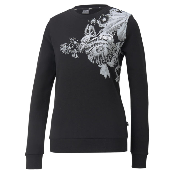 PUMA Women's Essentials+ Frozen Flower Graphic Crew, Black, Small