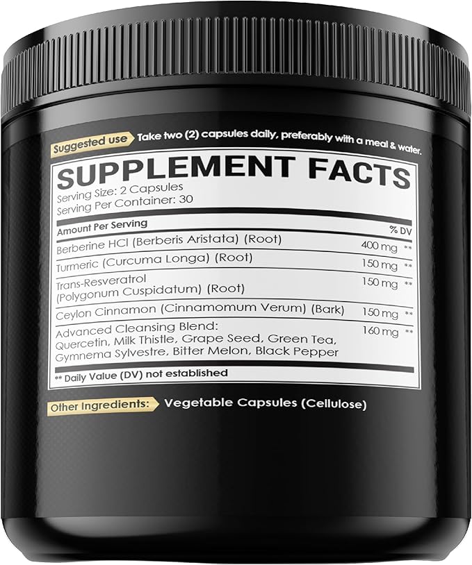 Berberine Supplement. Added Turmeric Curcumin, Trans-Resveratrol & More - Support Gastrointestinal, Body Management & Immune System - 60 Capsules