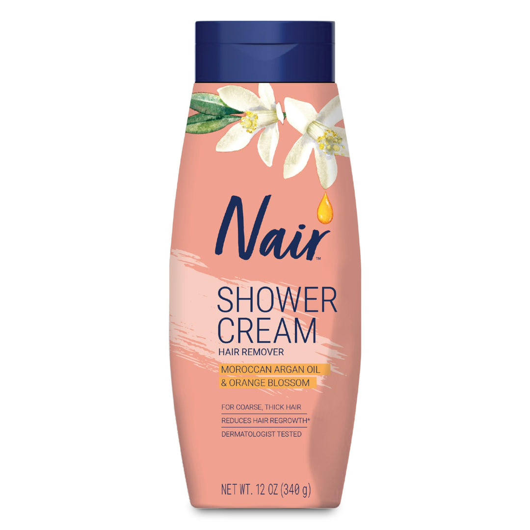 Nair Shower Cream Hair Remover with Moroccan Argan Oil and Orange Blossom, Body Hair Removal Cream for Women, 12 oz