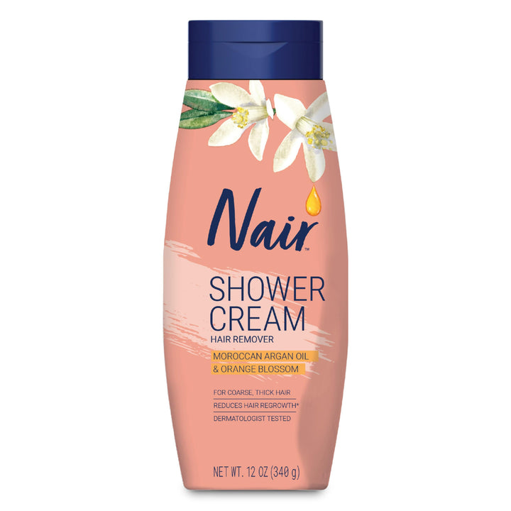 Nair Shower Cream Hair Remover with Moroccan Argan Oil and Orange Blossom, Body Hair Removal Cream for Women, 12 oz