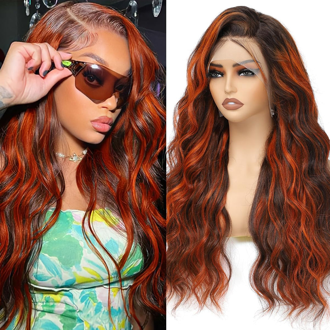 13X4 Highlight Ombre Lace Front Wig Human Hair Ginger Brown Body Wave Hd Transparent Lace Frontal Wigs Pre Plucked Human Hair Fo