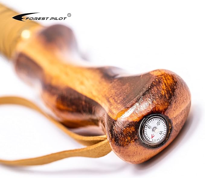 3-pc Detachable Hardwood Walking Stick Pine Handle with Compass (Nature Color, 55 Inches, 1 Piece)