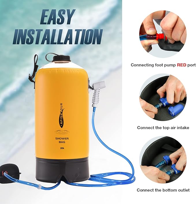 Portable Camping Shower Bag - 10L/2.2 Gallons 20/5 Gallons Solar Shower Water Bag with Foot Pump, Hose and Shower Head - Camp Shower for Camping, Beach, Travel, Outdoor Activities