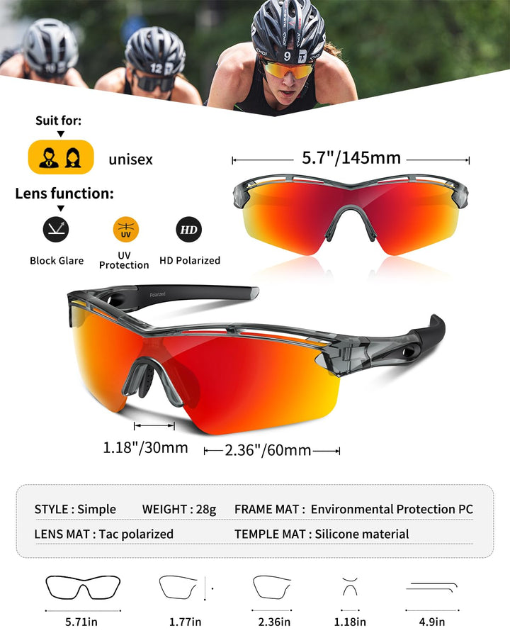 Polarized Sports Sunglasses for Men Women Youth Baseball Cycling Running Driving Fishing Tennis Golf Motor TAC UV400 TR90