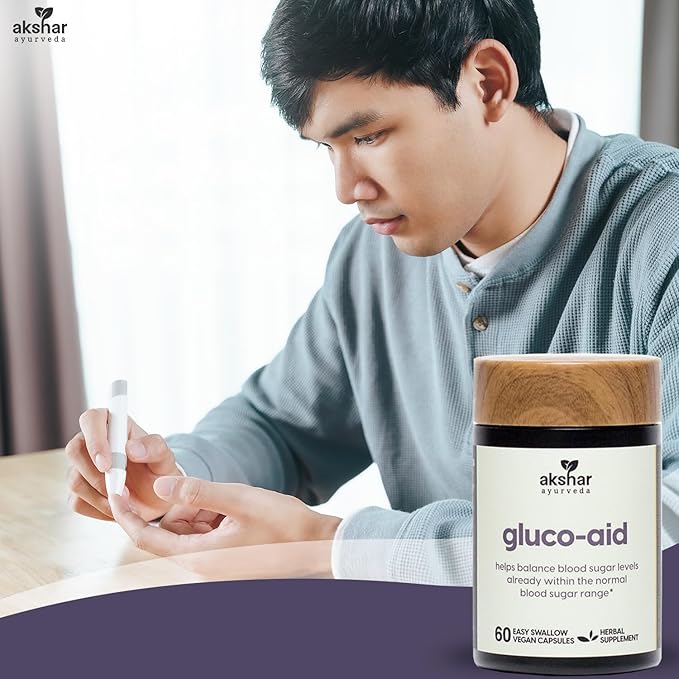 AKSHAR Ayurveda Gluco Support Supplement with Gymnema, Bitter Melon, Turmeric & More, Supports Healthy Levels(60 Capsules)
