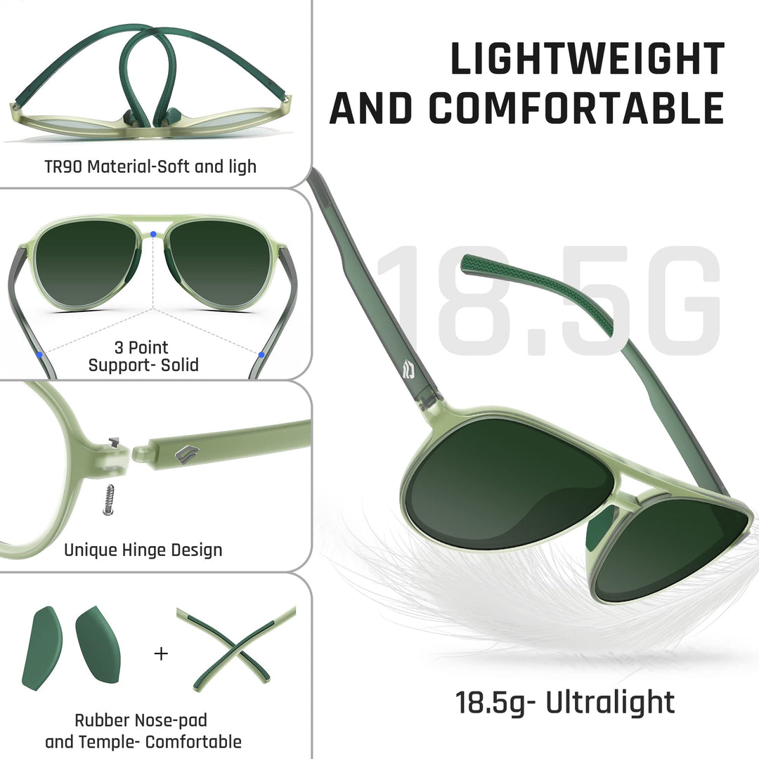 TOREGE Sunglasses for Men Aviator Polarized Sunglasses for Women Sports Glasses Fishing Boating Beach Golf Driving TR75(Transparent Green&Dark Green&Green Lens C4)